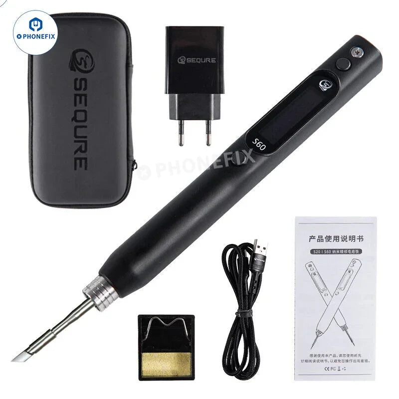 Portable PHONEFIX electric soldering iron kit with iron tips and nozzles for phone PCB BGA welding repair.