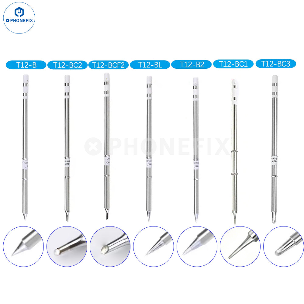 Universal T12 series soldering iron tips replacement head, compatible with PHONEFIX soldering irons, shown in image T12-B.