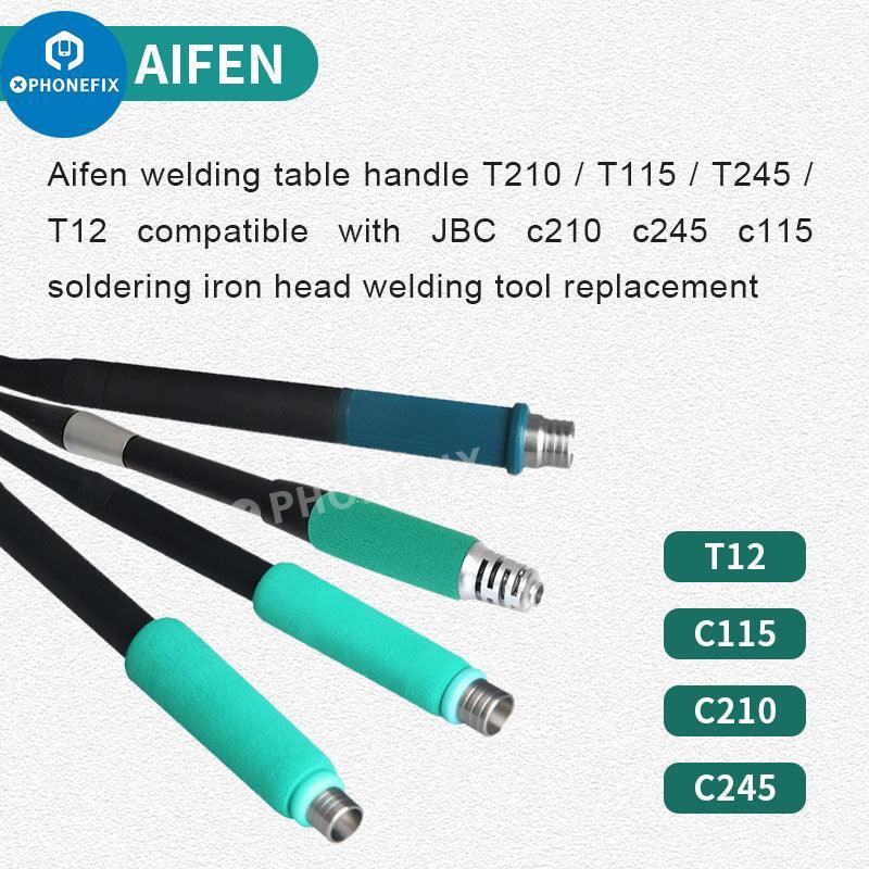 PhoneFix Sugon Aifen soldering station handle with T210, T115, T245, T12 tips, replacement iron tips and nozzles for soldering.