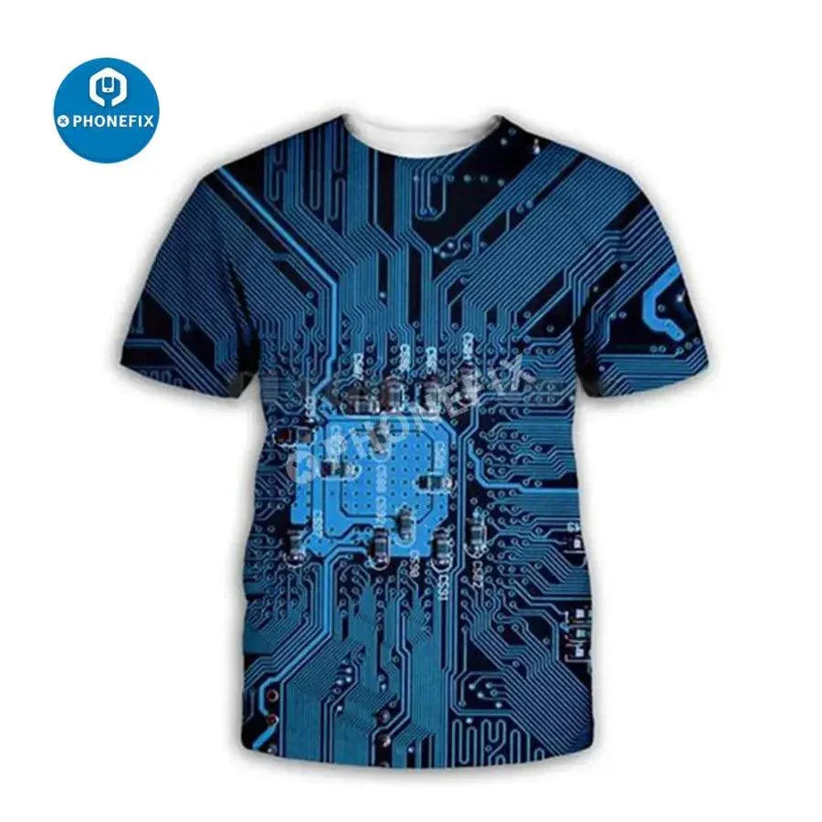 Men's PhoneFix hip-hop style T-shirt featuring electronic IC 3D print, perfect for phone repair enthusiasts.