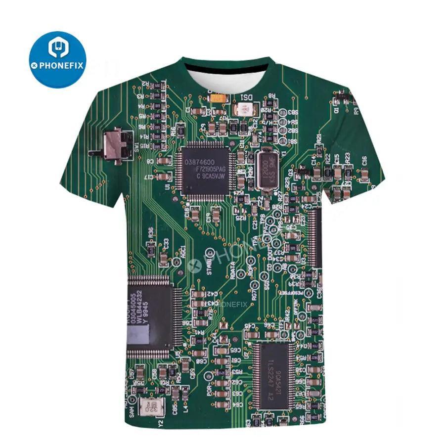 Men's short sleeve T-shirt with 3D electronic IC print in hip-hop style, by PHONEFIX.