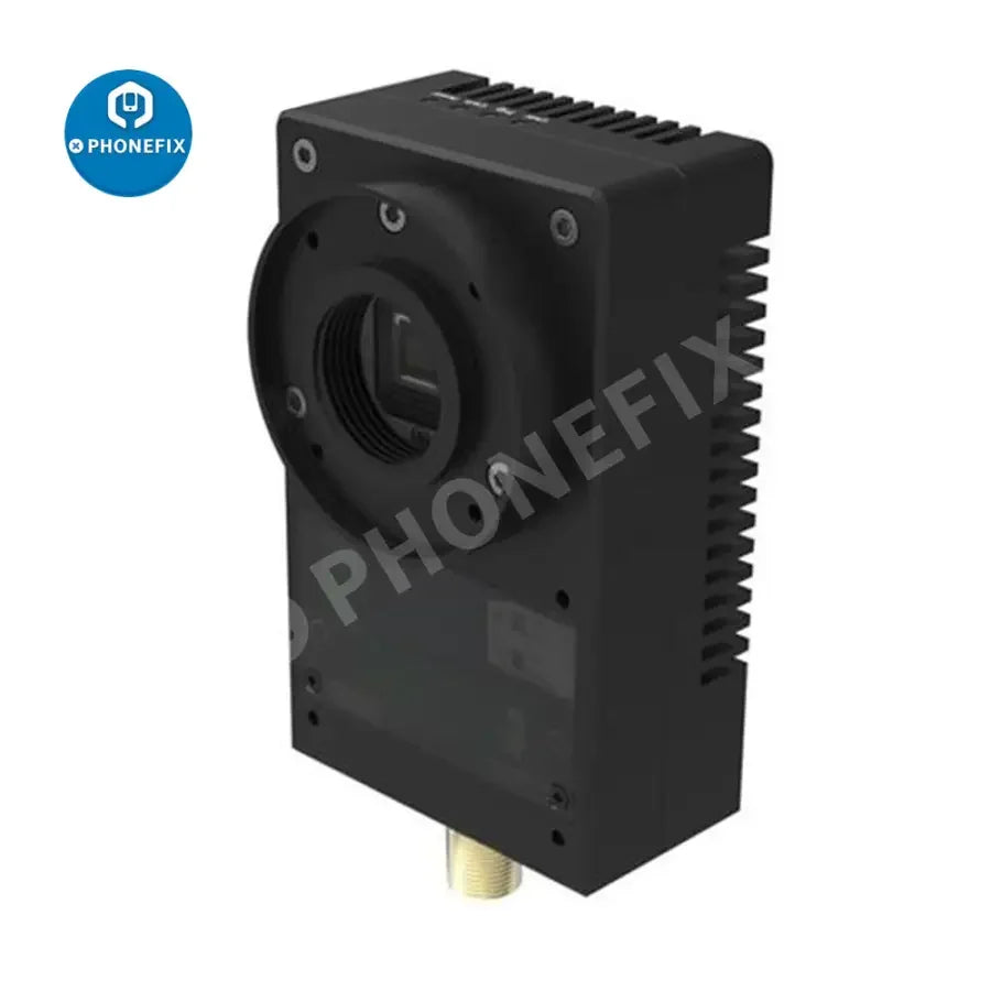 PhoneFIX 5.0MP USB 2.0 industrial machine vision camera with Windows system, shown mounted for high-precision industrial imaging.
