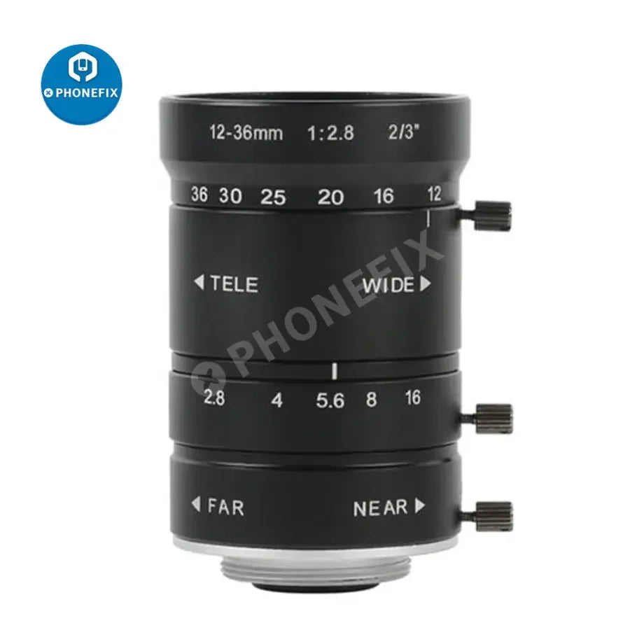 PHONEFIX 10MP FA 1" fixed lens CCTV industrial camera zoom lens, 8-75mm machine vision lens for surveillance and industrial use.