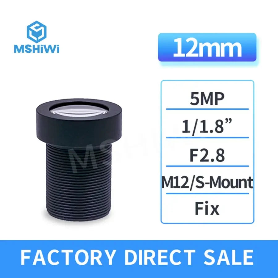PHONEFIX 5.0MP F2.8 12mm fixed focus machine vision lens for 1/1.8" sensor, used in industrial imaging and machine vision applications.