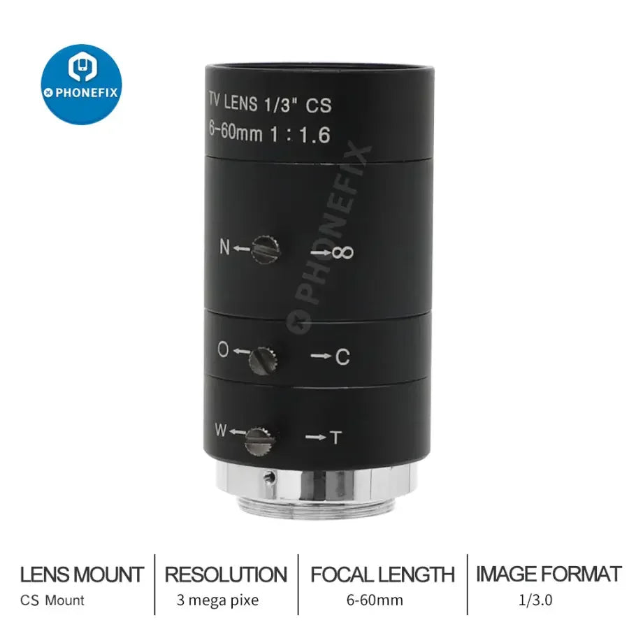 PHONEFIX 6-60mm 1/3" CCD F1.6 CS Mount Surveillance Camera Lens for CCTV and machine vision applications