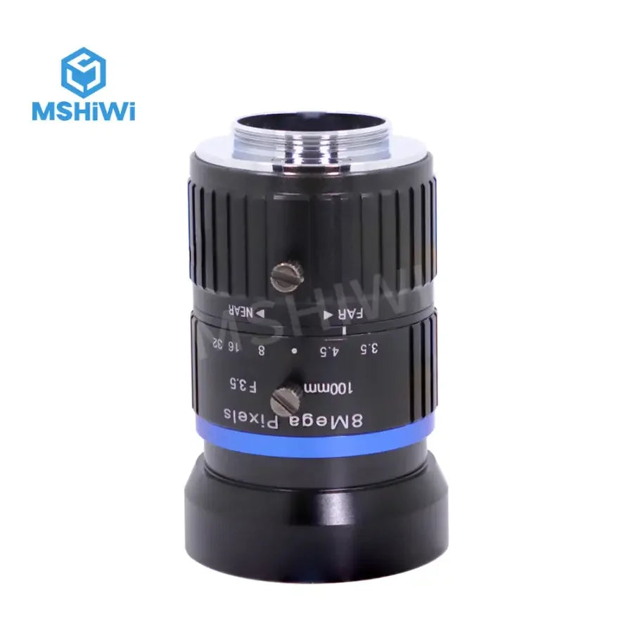 8MP 100mm C-mount industrial FA lens with F3.5 aperture and manual iris, designed for machine vision applications by PHONEFIX