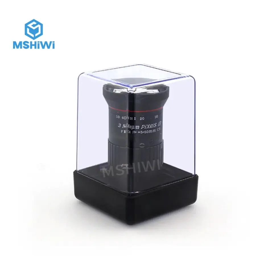 Phonefix varifocal F/1.4 5-50mm industrial machine vision lens with manual iris, CS-mount, for high-precision imaging systems.