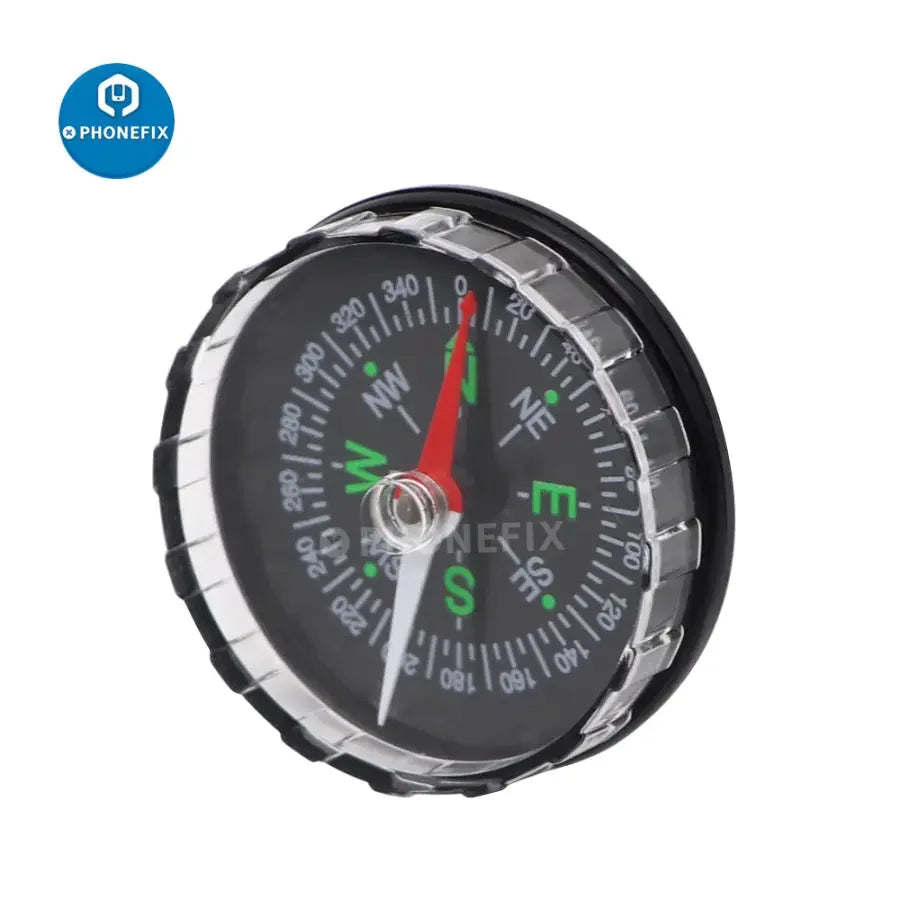 45mm PHONEFIX aluminum hiking compass with magnifying glass, used for navigation and outdoor exploration.