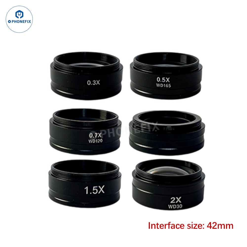 PhoneFix Barlow objective lens for 10A microscope camera, 180X to 300X C-Mount industrial microscope accessories.