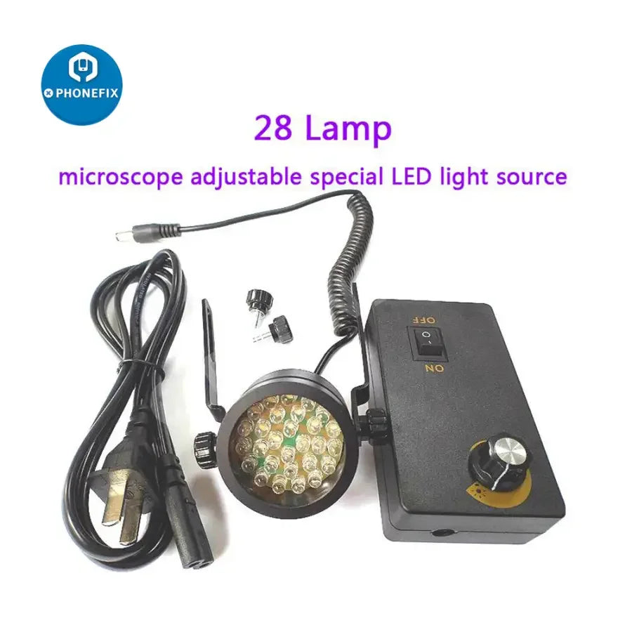 LED light lamp for industrial trinocular stereo zoom microscope, PHONEFIX brand, enhances illumination for detailed microscopy work.