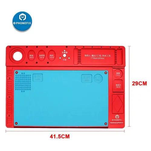 Aluminum alloy microscope fixed base with PCB soldering repair mat for electronics repair, designed by PHONEFIX.