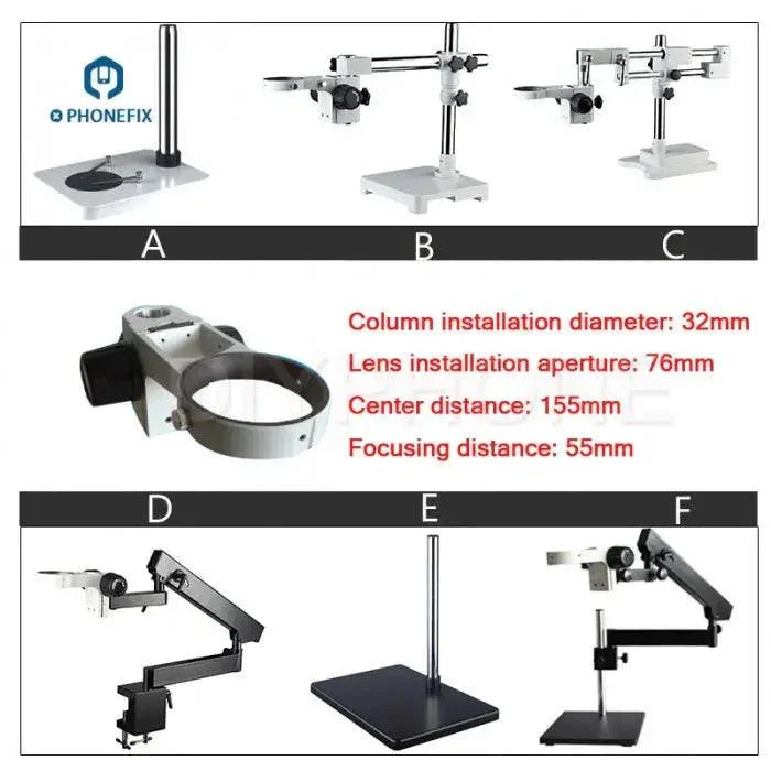Adjustable metal microscope arm extension bracket holder by PHONEFIX for secure mounting of microscope accessories.