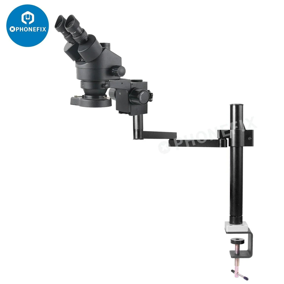 Rotatable articulating microscope arm stand bracket with 50mm holder, compatible with microscope accessories by PHONEFIX.