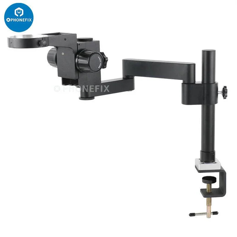 Portable articulating arm stand for microscope focusing rack, a PHONEFIX accessory for precise microscope adjustments.