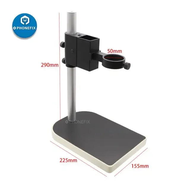 Metal bracket stand for industry video microscopes, includes rod and pillar holder, used as a microscope accessory by PHONEFIX