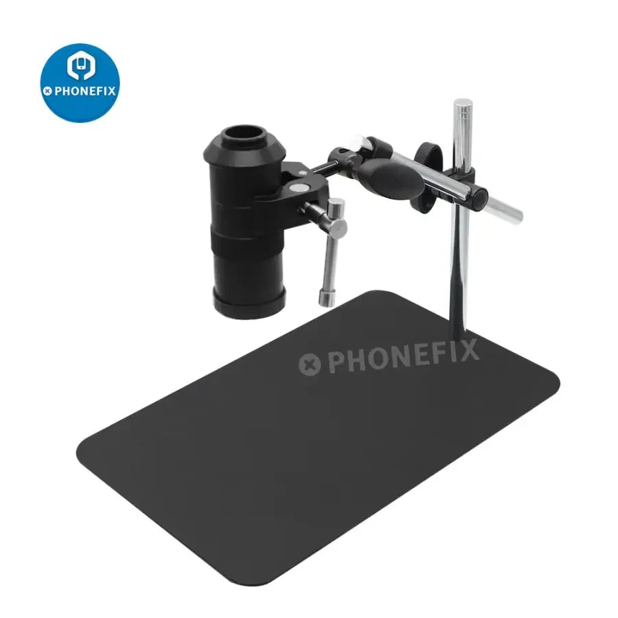 Universal Microscope Holder by PHONEFIX with 360° rotatable bracket and articulating arm for secure microscope accessory mounting.