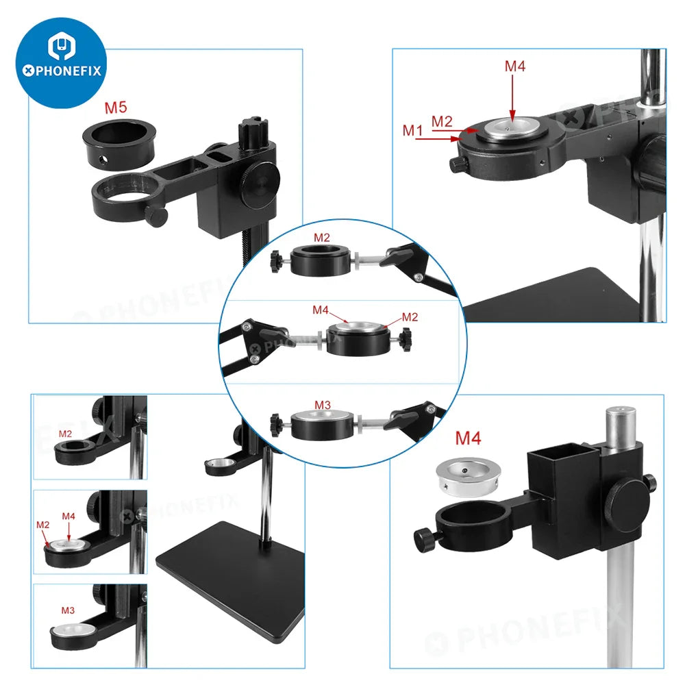 PhoneFix C-mount lens adapter ring for microscope cameras in 35mm, 40mm, 50mm, and 76mm sizes, microscope accessories.