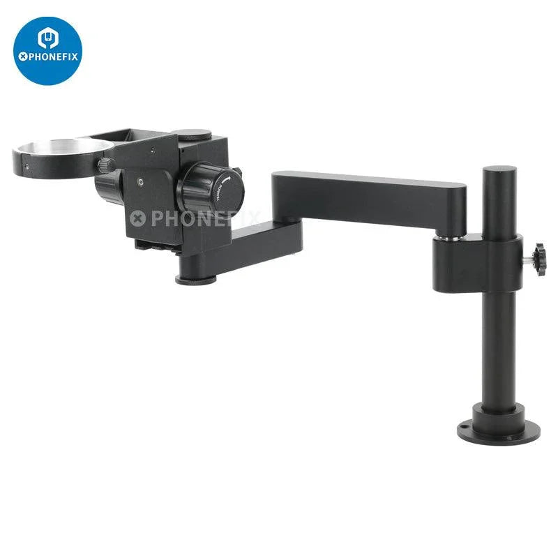PhoneFix articulating arm clamp microscope bracket with 50/76mm focusing holder, ideal for secure microscope accessory attachment.