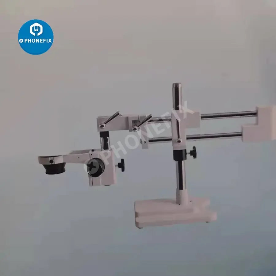 PhoneFix microscope single articulating holder bracket with dual-arm boom stand for secure, adjustable microscope accessory.