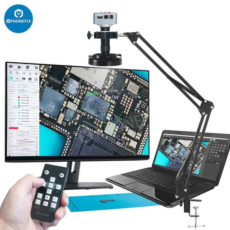 PHONEFIX 4K HDMI USB industrial digital microscope camera with 130X lens, suitable for detailed inspection and high-resolution imaging.