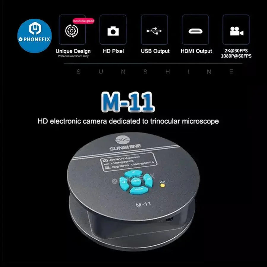 SUNSHINE M-11 4800W HDMI microscope camera with Panasonic CMOS sensor, used for detailed microscopic imaging.