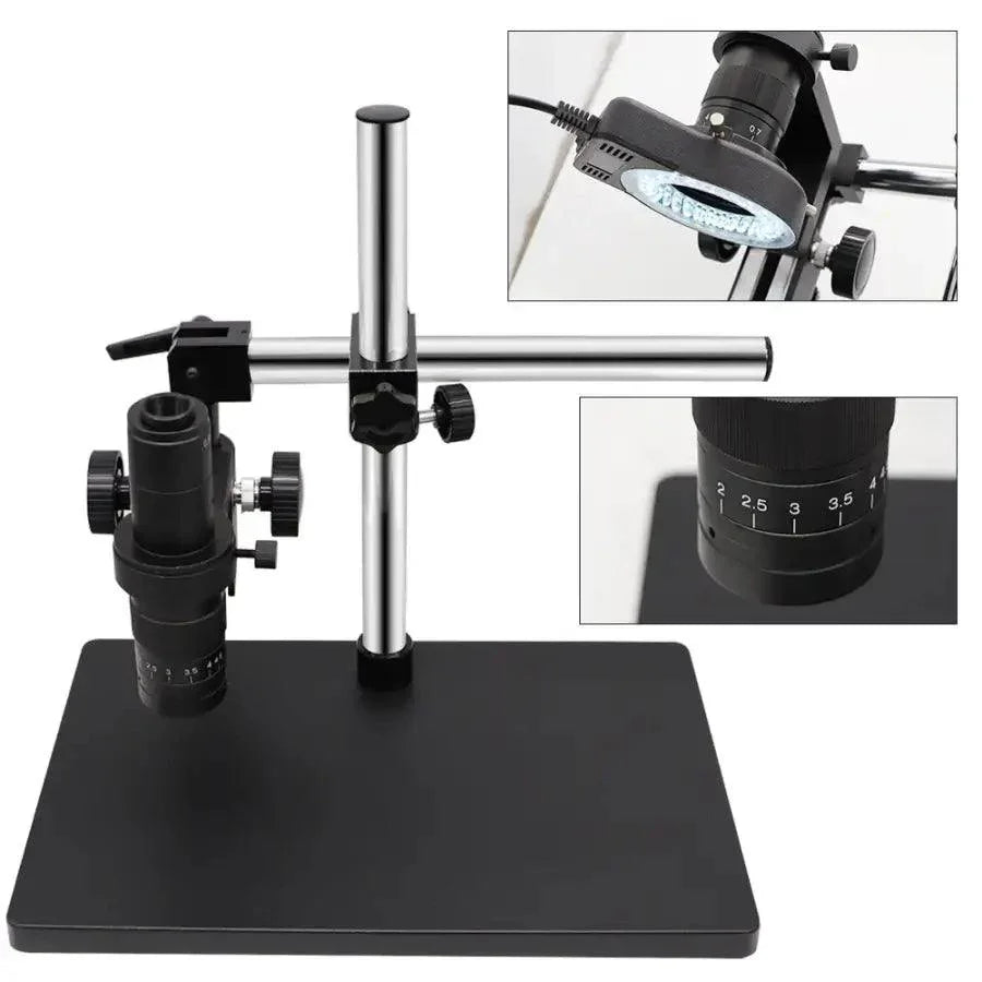 PHONEFIX 38MP HDMI USB digital video microscope camera for PCB soldering, showing the camera lens and connection ports