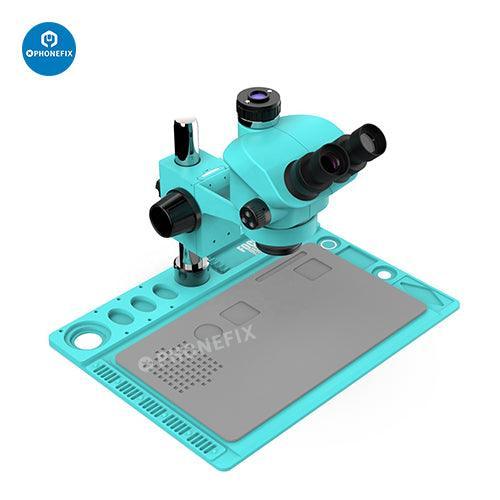 Simul-Focal Trinocular Zoom Stereo Industrial Microscope RF7050TVD2 by PHONEFIX showing adjustable eyepieces and focus controls.