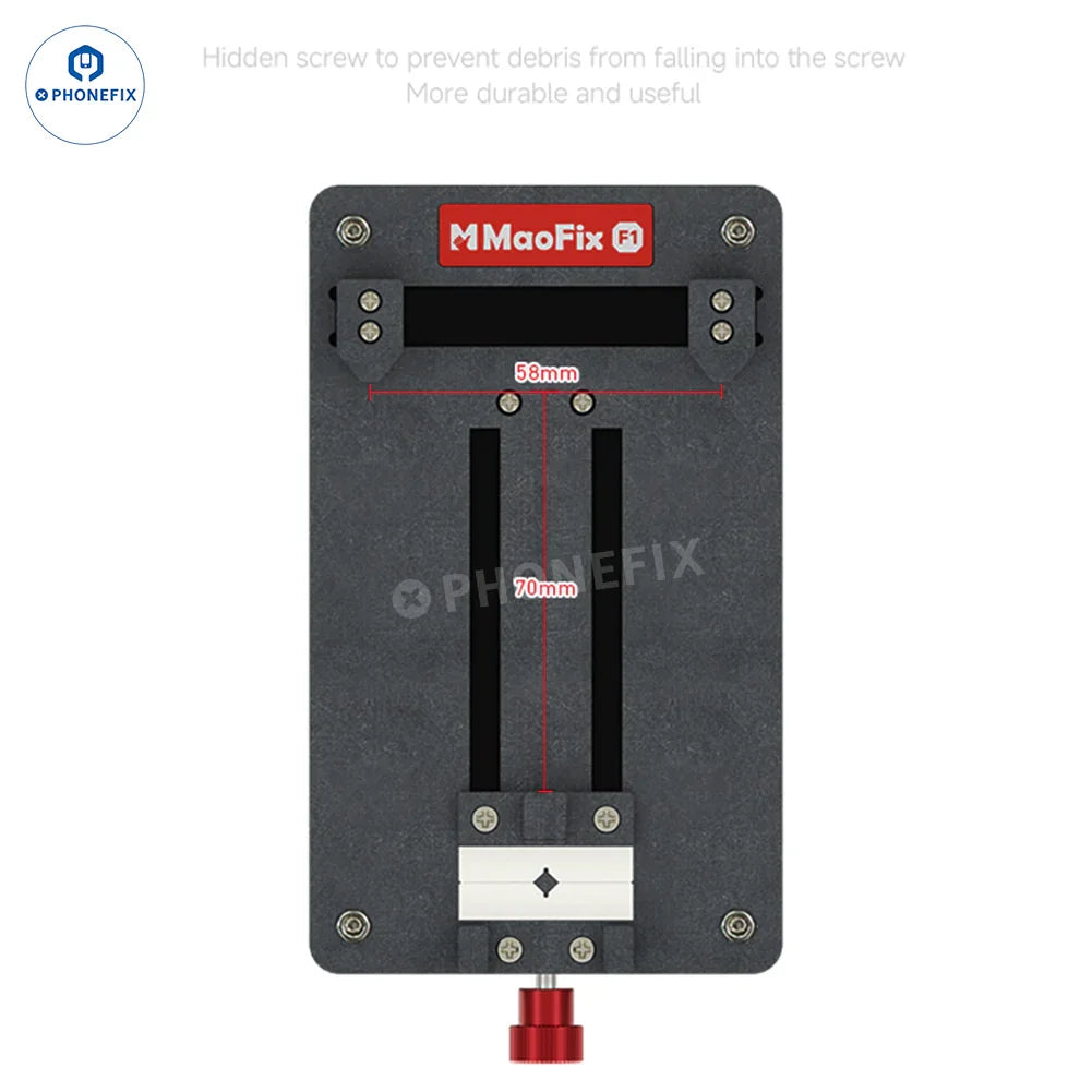PhoneFix MaoFix-F1 motherboard repair clamp for IC chip degumming, a test fixture for precise motherboard chip removal and repair.