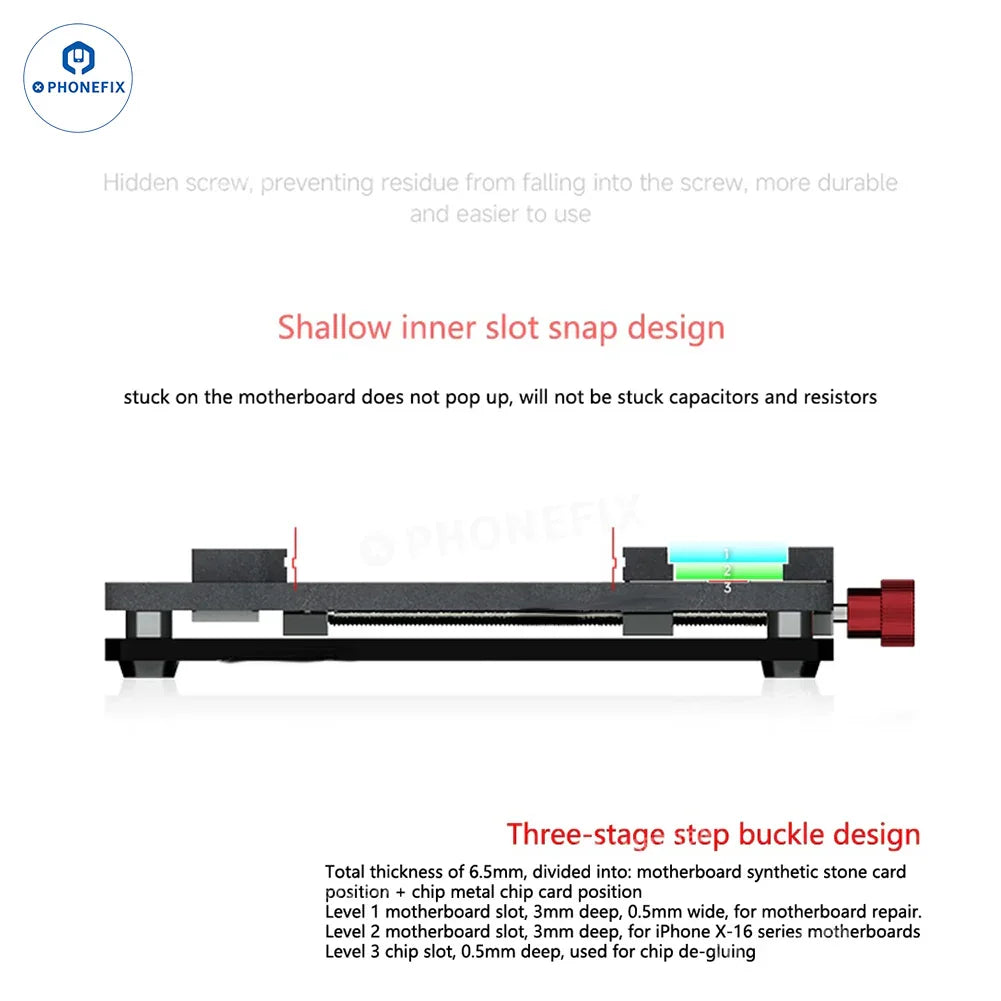 PHONEFIX MaoFix-F1 motherboard repair clamp fixture for IC chip degumming and testing of motherboards.