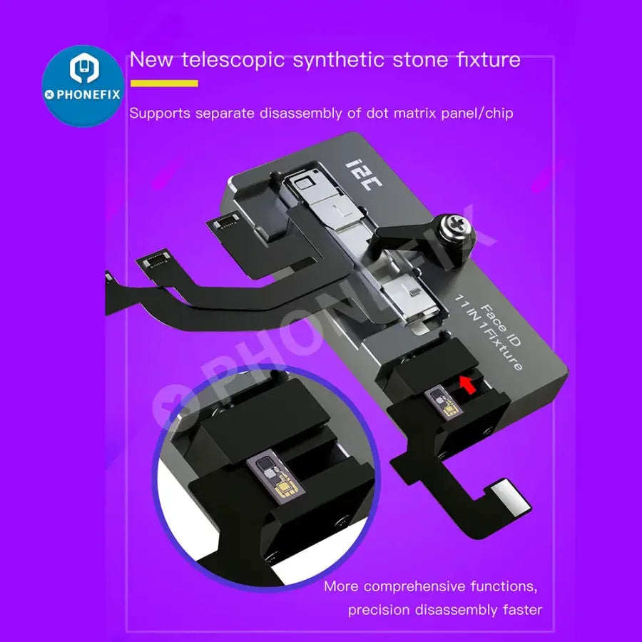 Phonefix i2C Face ID Dot Matrix Bracket for X-12Pro Max, motherboard test fixture for front camera repair.