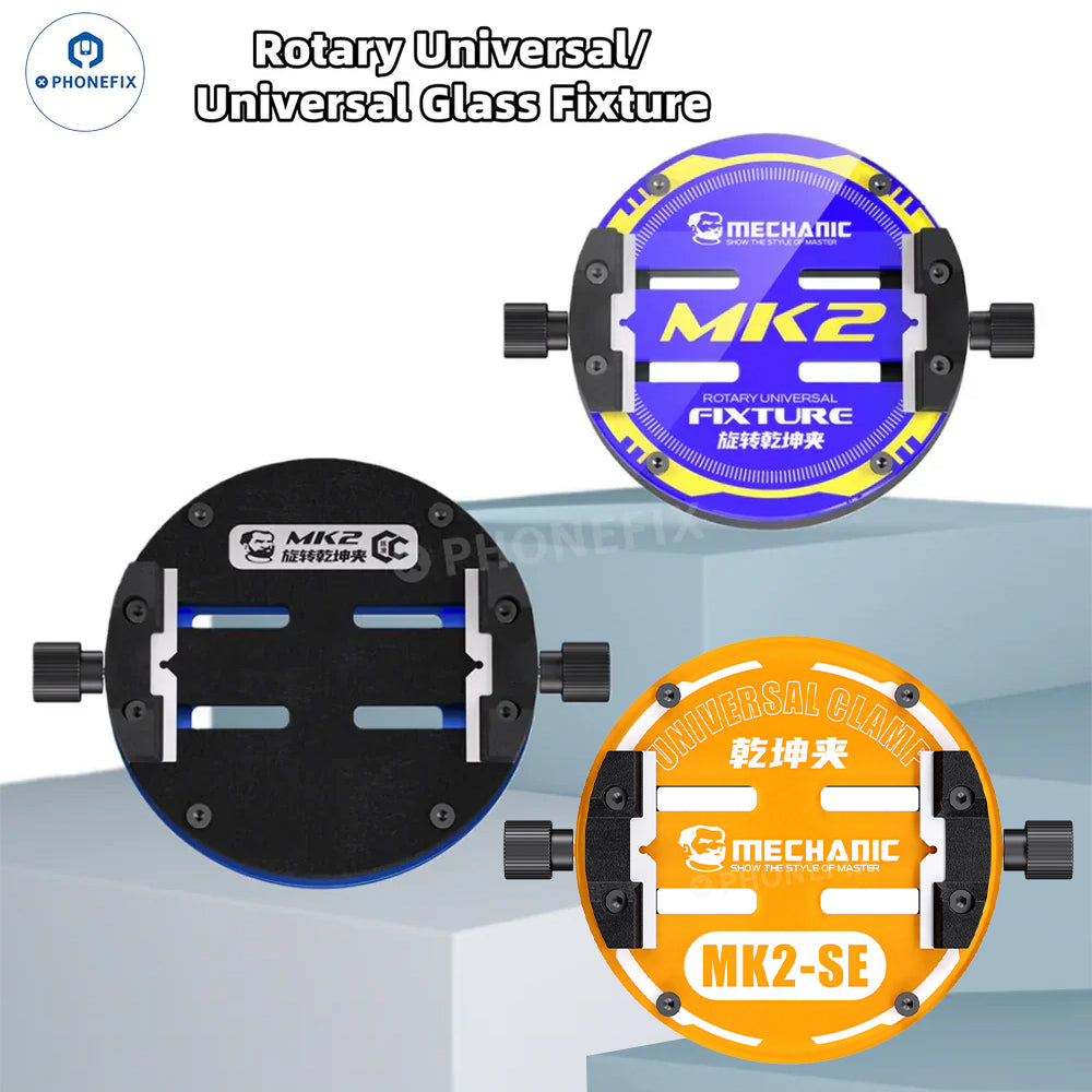 Mechanical MK2 Rotary Universal Glass Fixture for Phone PCB IC Repair, used for precise motherboard testing and component placement.