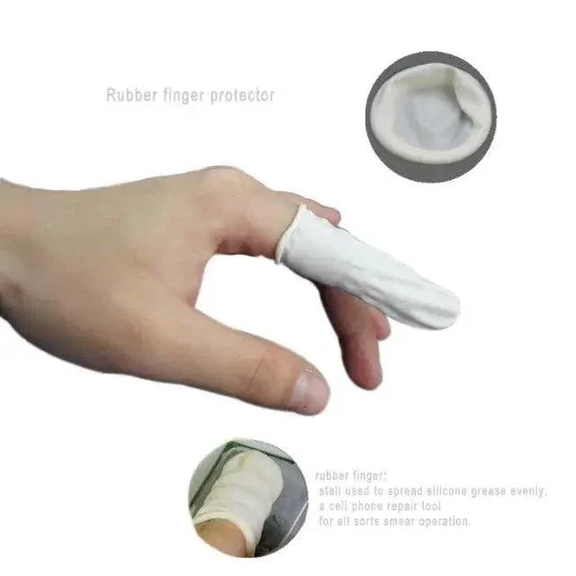 Disposable latex rubber finger cots from PHONEFIX, protective gloves for fingertips, ideal for electronics and precision tasks.