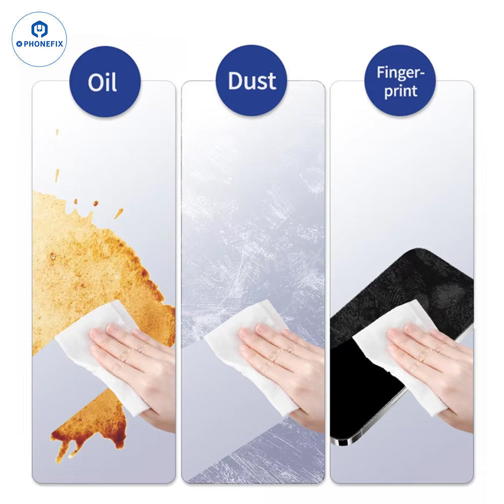 PHONEFIX Mechanic Nano Cleaning Cloth for LCD screens, camera lenses, and glass dust removal, compact and soft cleaning tool.