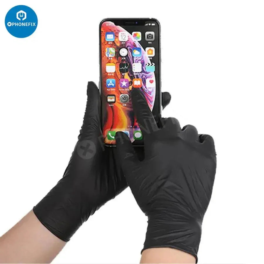 Disposable latex rubber gloves from PHONEFIX, anti-static PVC cleaning gloves for electronic and delicate surface protection.