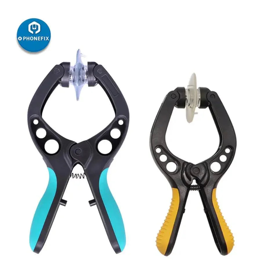 Strong suction cups for phone LCD screen opening, used with pliers clamp, by PHONEFIX for safe phone repair.