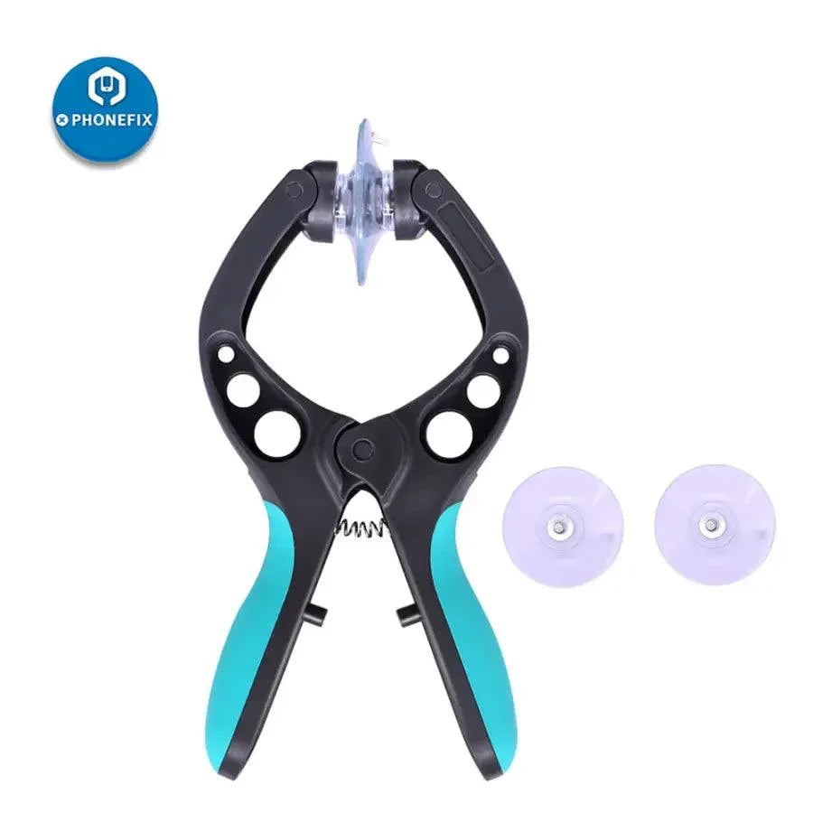 Strong suction cups for phone LCD screen opening with pliers clamp by PHONEFIX, used for screen repair and removal.