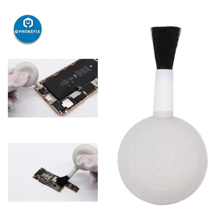 PhoneFix 2-in-1 dust cleaning air blower and brush for keyboard and camera cleaning, compact assist tool for dust removal.