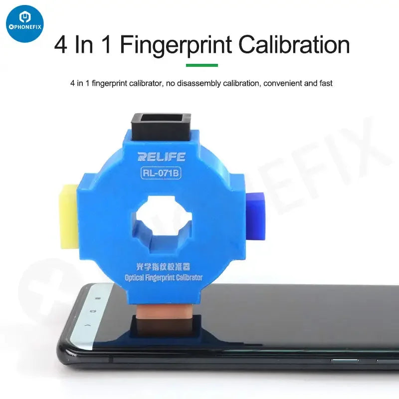 PHONEFIX RL-071B optical fingerprint calibrator for Huawei, Xiaomi, Oppo, Vivo smartphones, assist tool for fingerprint sensor calibration.