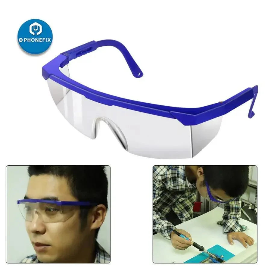 PHONEFIX safety clear lens goggles for soldering, anti-chemical protective glasses for eye safety during hazardous tasks.