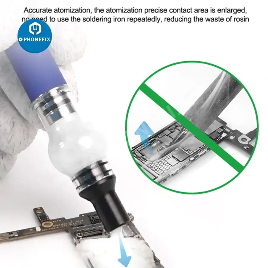 RELIFE Rosin Atomizer flux pen by PHONEFIX for phone repair, used for short circuit detection and flux application in electronics repair