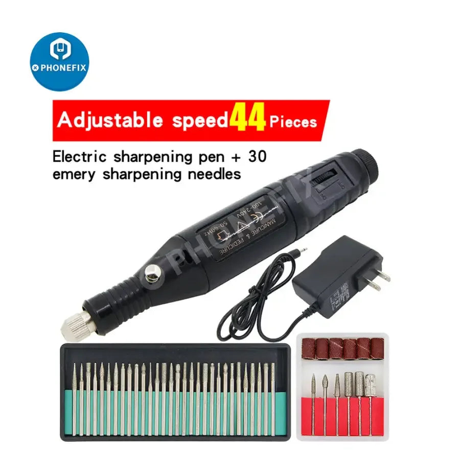 PHONEFIX electric carving pen engraver rotary tool kit for PCB grinding, polishing, and detailed electronic component work.