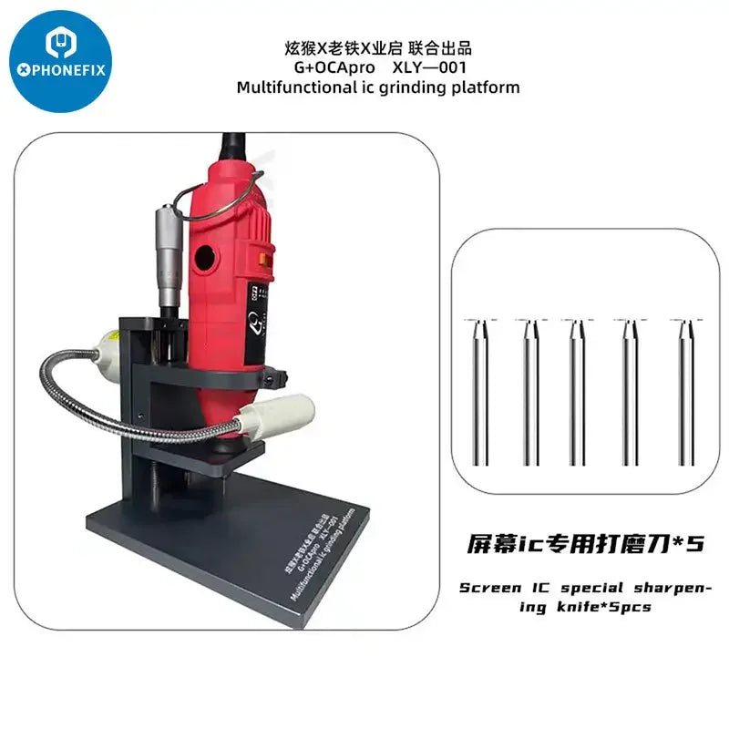 G+OCA Pro XLY-001 camera ring screen IC grinding and polishing platform for PCB repair by PHONEFIX, used for precise electronic component work.