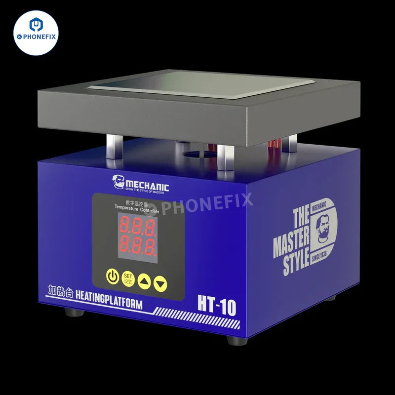PHONEFIX MECHANIC ET-10 digital PCB heating platform with adjustable temperature control and compact design.