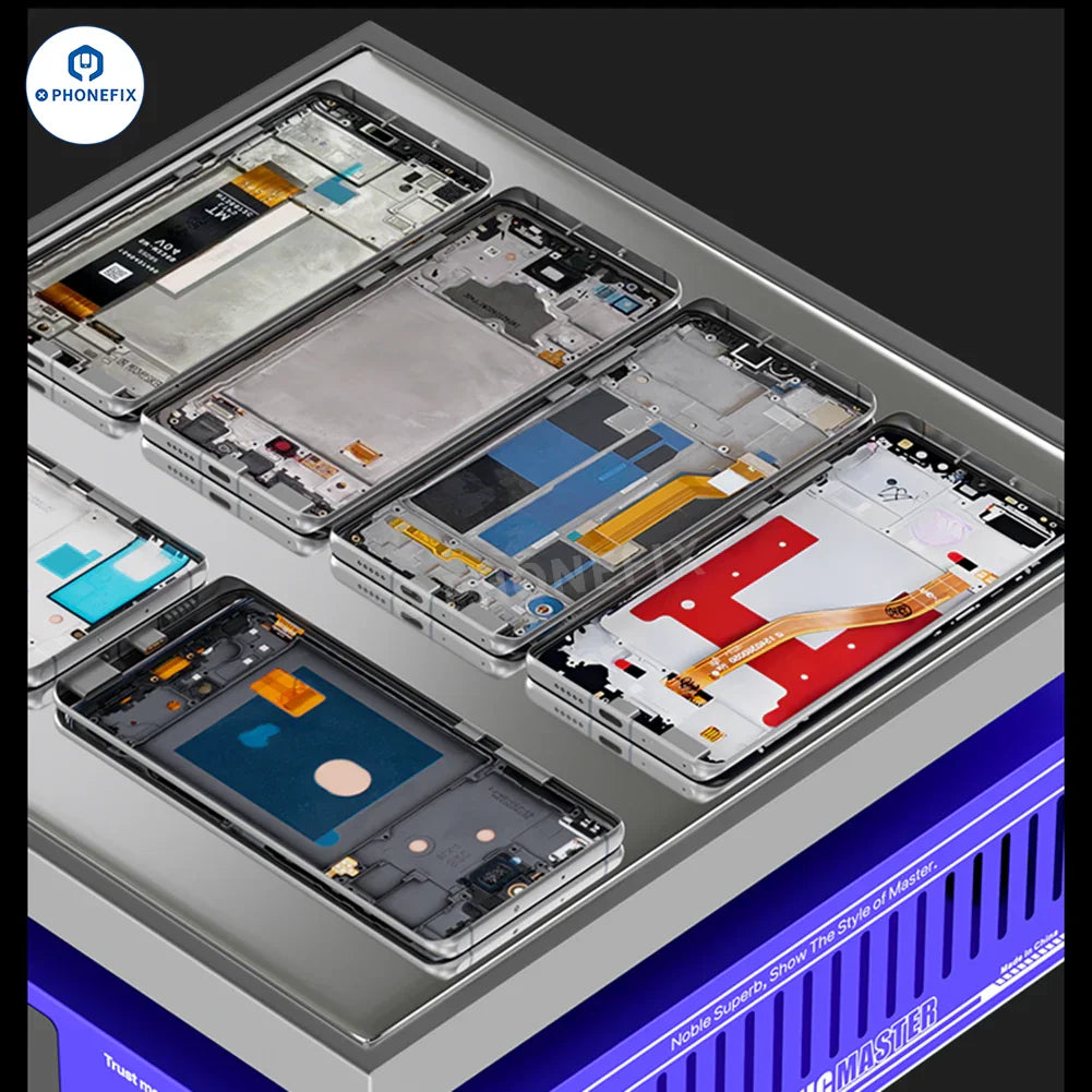 PhoneFix MECHANIC HT-30 HT-34 dual-display PCB heating platform used for precise temperature control in electronics repair.