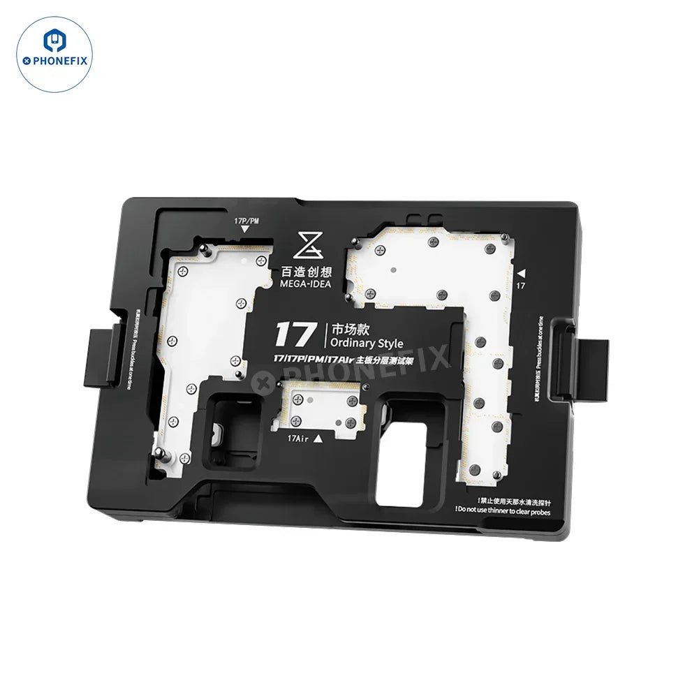 QIANLI MEGA-IDEA iSocket iPhone 17 Series PCB Layered Test Fixture by PHONEFIX, used for testing and separating iPhone 17 PCB layers.