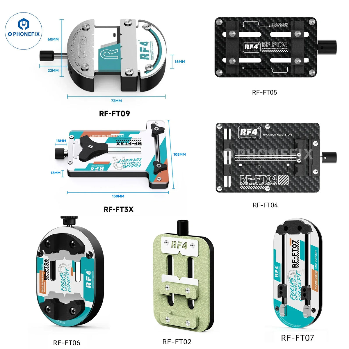 PHONEFIX RF4 Universal Phone Motherboard Fixture for CPU IC soldering, PCB separating fixture with clamp for phone repair.