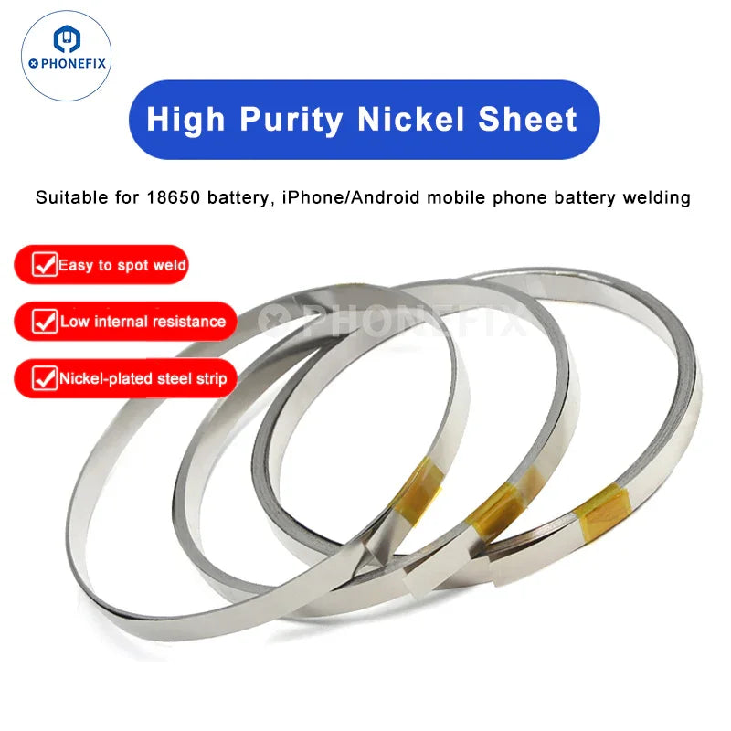 PHONEFIX 18650 nickel strip for phone battery spot welding, PCB soldering connector sheet with metal strips for battery assembly