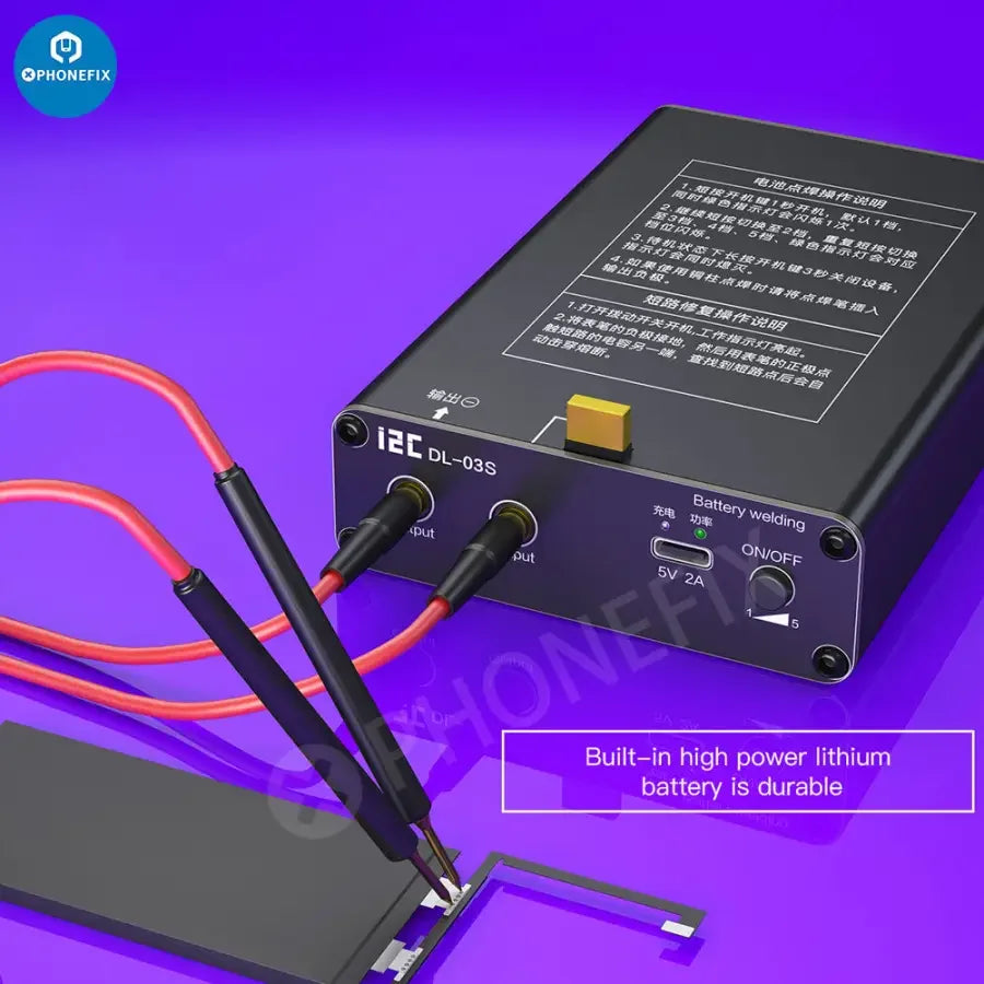 I2C DL-03S Mini Spot Welder Machine for battery short circuit repair, compact PCB soldering tool from PHONEFIX.
