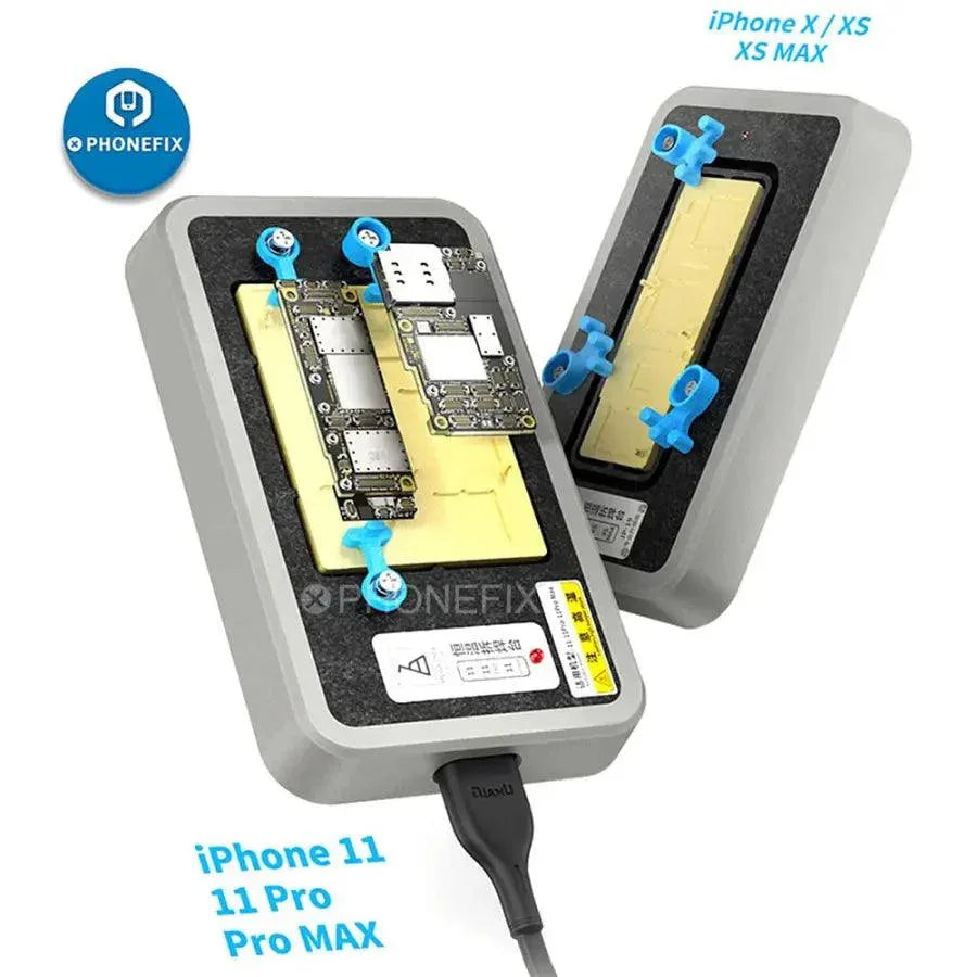 MEGA-IDEA preheater PCB soldering platform for iPhone X to 11 Pro Max by PHONEFIX, used for precise mobile device repairs.