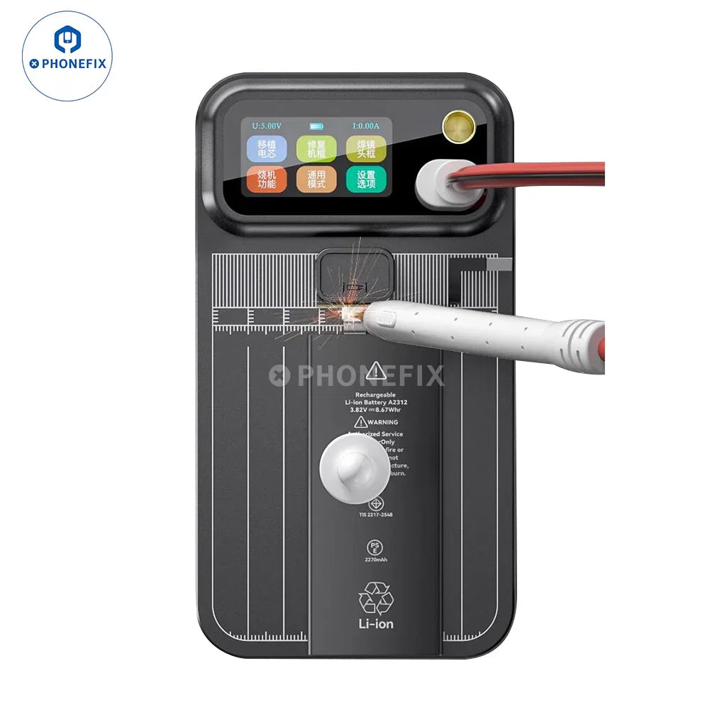 PhoneFix MC1 mini spot welding machine for iPhone battery flex repair, PCB soldering tool with compact design.